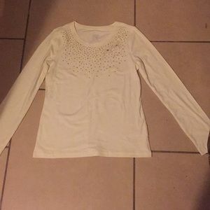 Cream White Shirt|Flowers| gold dots